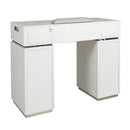 LUX GT45 Single Manicure Nail Table Marble Top with 2 UV Holes, Vent Pipe OR Vacuum Machine, & USB