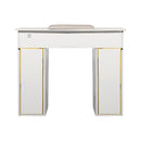 LUX Le Blanc Single Manicure Nail Table Marble Top with UV Hole, Vent & USB